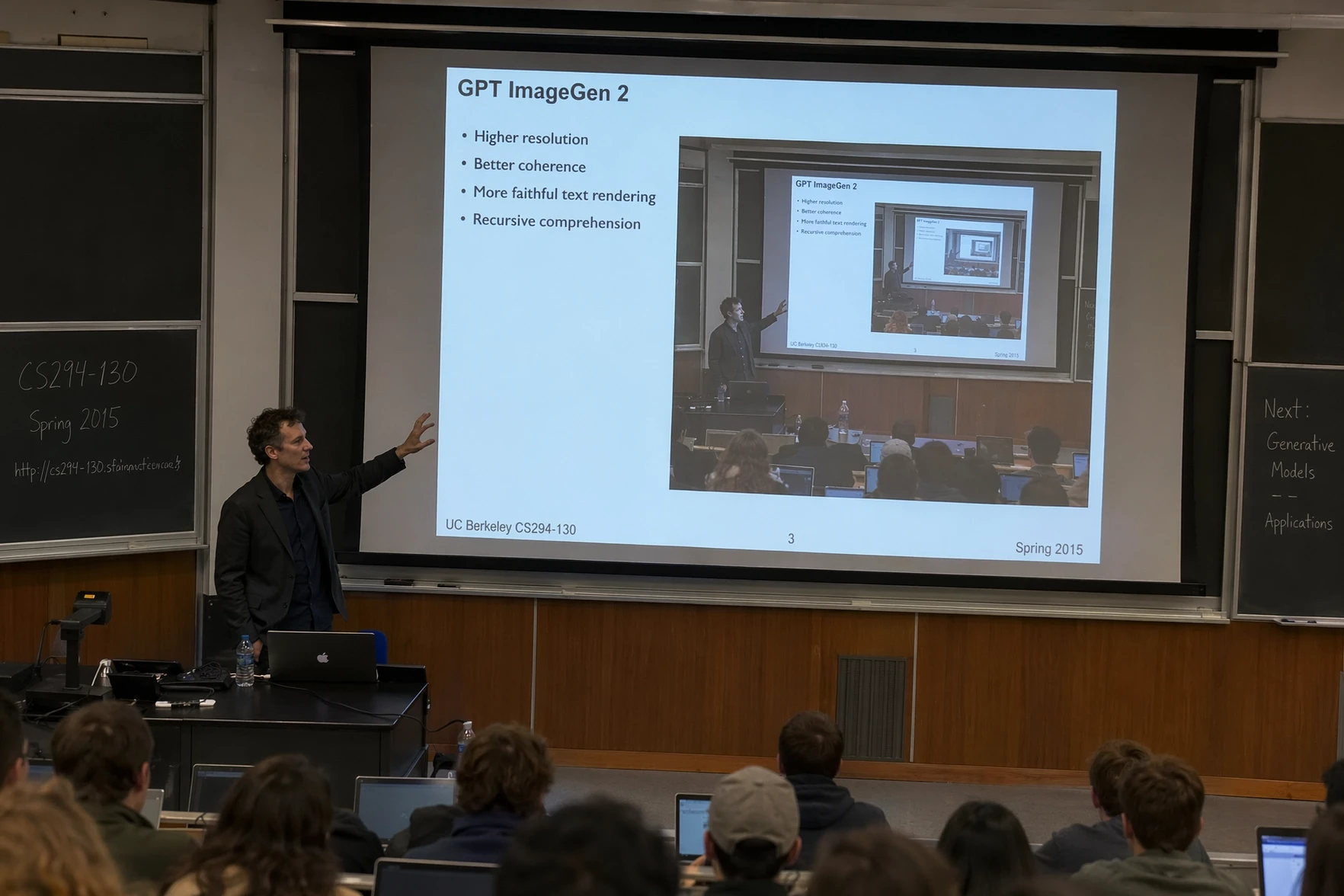 Official GPT Image 2 photorealistic classroom lecture scene with clear contextual and environmental detail