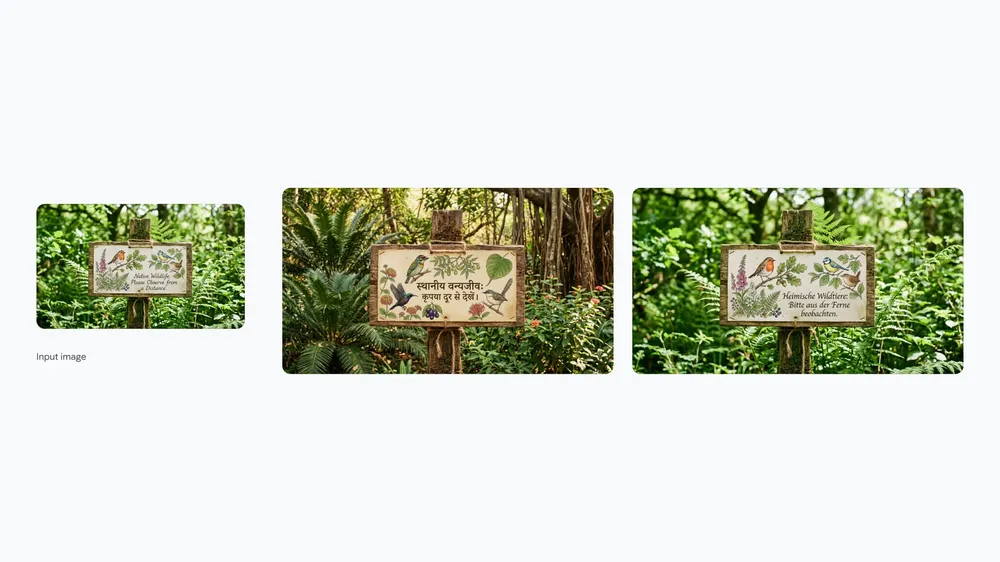 Official Nano Banana 2 localization example translating a wildlife sign while preserving its illustration and layout