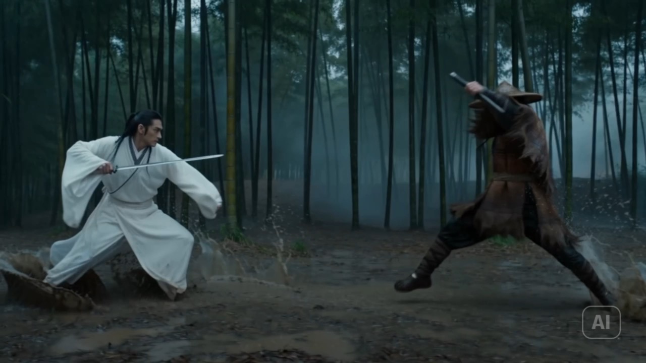 Official Seedance 2.0 wuxia video with synchronized rain, thunder, movement, and weapon sound effects