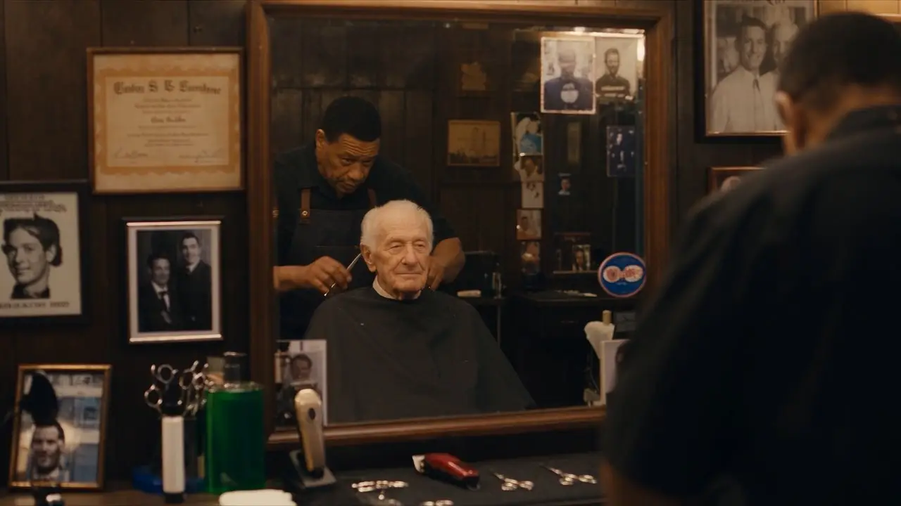Official Seedance 2.5 video of a barber and an elderly customer in a traditional barbershop
