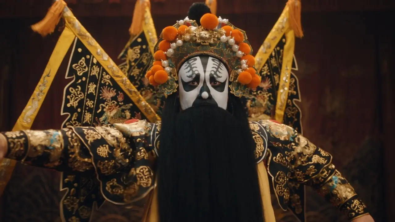 Official Seedance 2.5 video of a Chinese opera performer in detailed face paint and embroidered costume