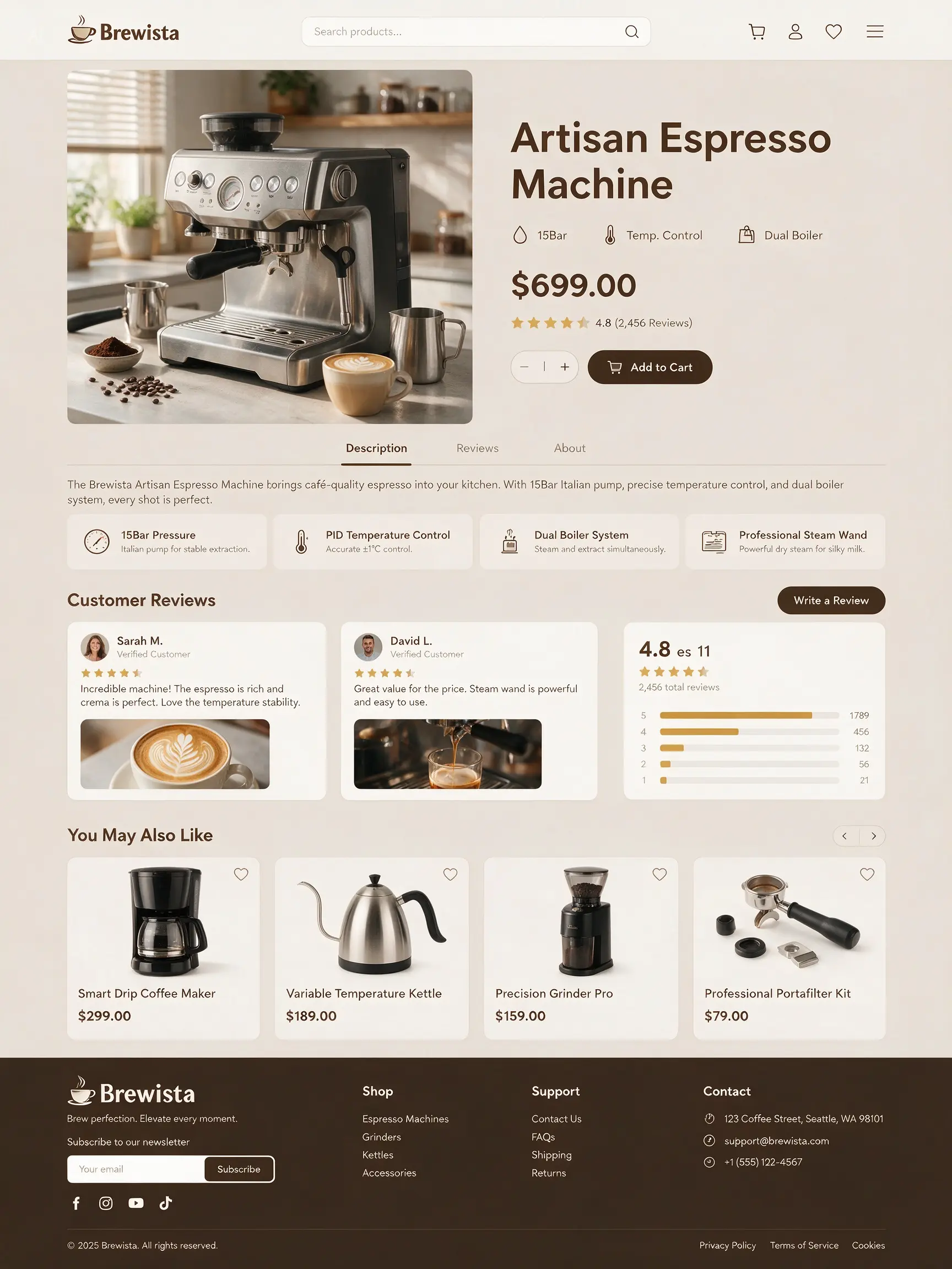 Official Seedream 5.0 Pro e-commerce product detail page for a coffee machine